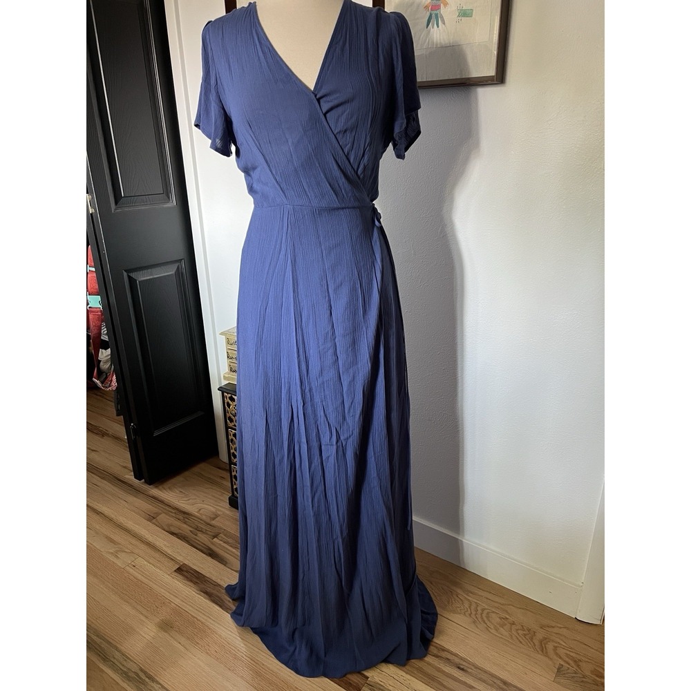Lulus Blue Heart Of Marigold Maxi Dress Size Medium Wrap Gauze Beach Women